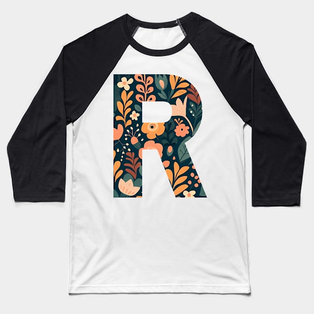 Whimsical Floral Letter R Baseball T-Shirt by BotanicalWoe